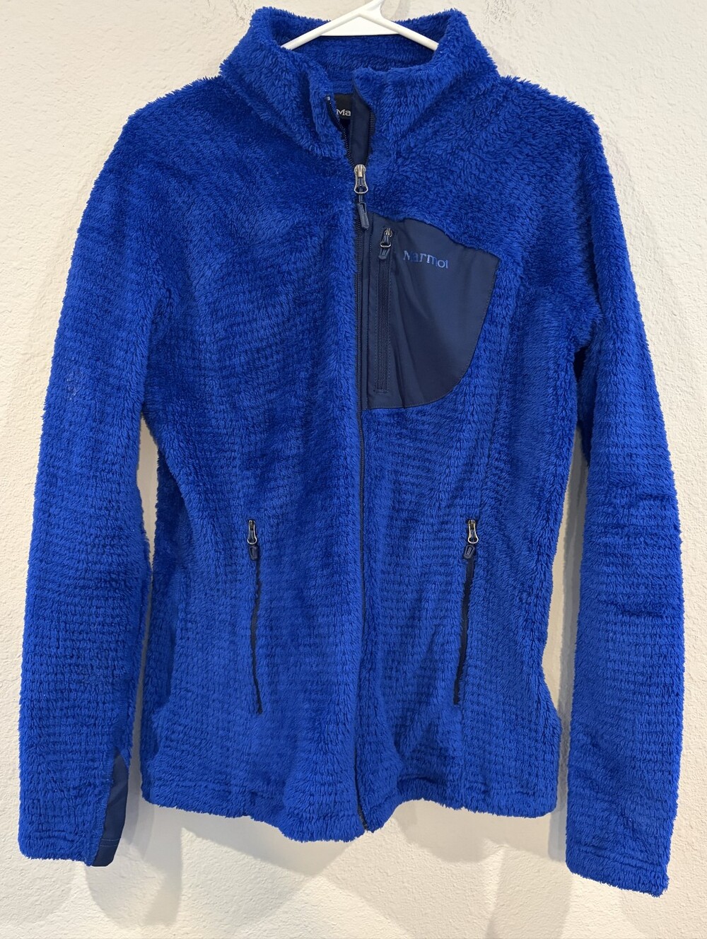 Marmot Womens Classic Casual Royal Blue Fuzzy Fleece Full Zip Jacket Size Large
